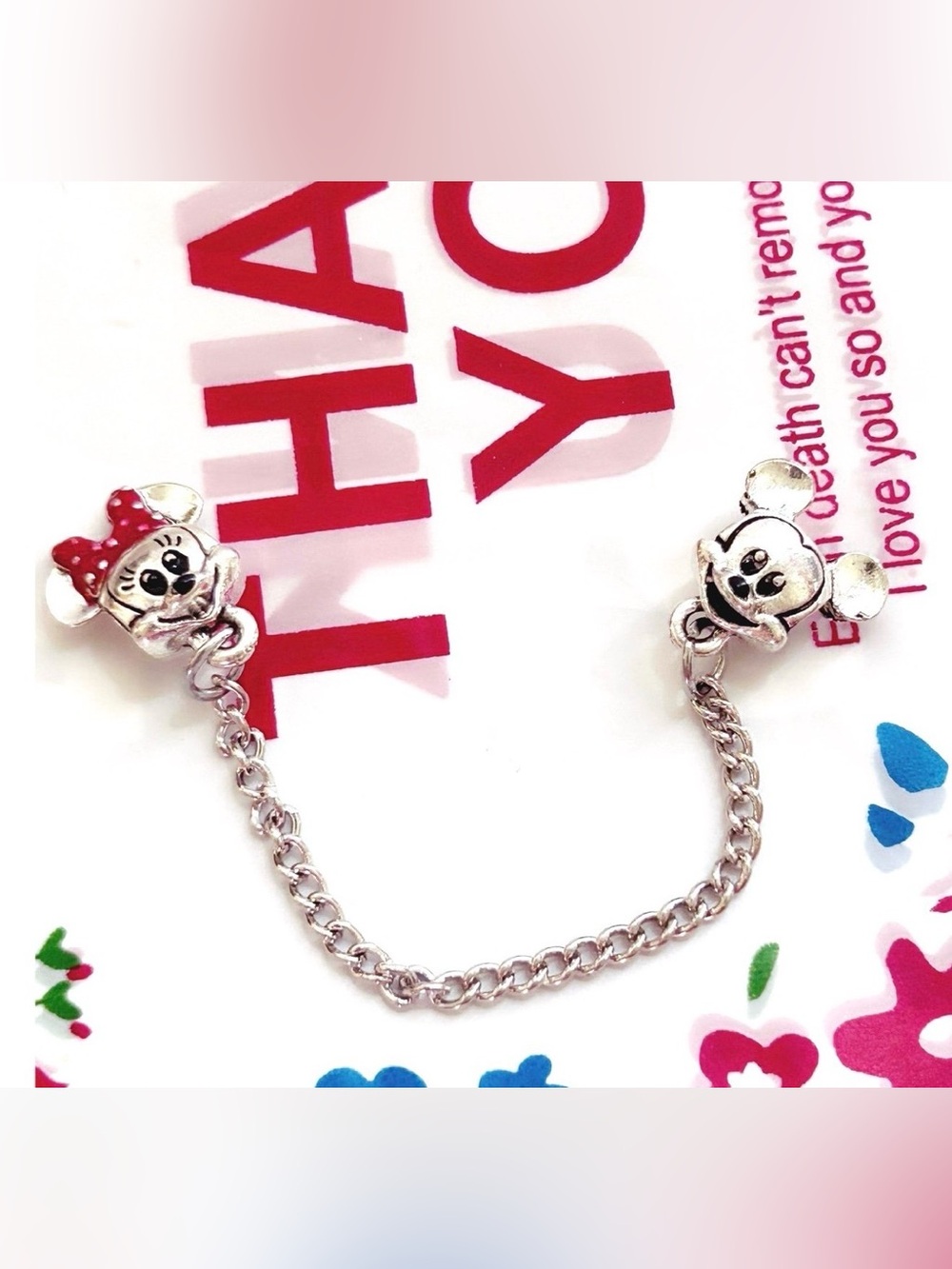 Silver Sanrio Disney Mickey & Minnie Mouse Safety Chain Charm